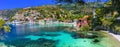 Most beautiful greek coastal villages - colorful Assos in Cefalonia. Ionian islands of Greece Royalty Free Stock Photo