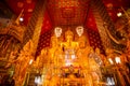 Most beautiful group of Thai golden buddha statue at Wat Phra That Hariphunchai Buddhist temple Royalty Free Stock Photo