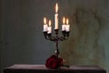 Blind date with a rose and a candlestick to illuminate love Royalty Free Stock Photo