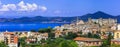 Most beautiful medieval villages borgo of Italy,  Panoramic view of lake and town  Lago di Bracciano Royalty Free Stock Photo