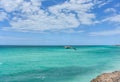 The most beautiful view in the Atlantic ocean. Varadero. Pelicans fly over the azure water. Cuba. Royalty Free Stock Photo