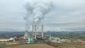 MOST, CZECH REPUBLIC, NOVEMBER 15, 2020: Coal brown power plant factory fired station Pocerady, chimney smokes stacks