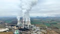 MOST, CZECH REPUBLIC, NOVEMBER 15, 2020: Coal brown power plant factory fired station Pocerady, chimney smokes stacks