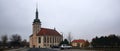 Most, Czech republic - November 04, 2018: Kostel Nanebevzeti Panny Marie church in autumnal foggy morning