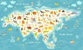 The most detailed animals world map, Eurasia. Also, birds, ocean life, reptiles, and mammals. Beautiful cheerful colorful vector i Royalty Free Stock Photo