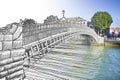 The most famous bridge in Dublin called Half penny bridge due to the toll charged for the passage - freehand sketch concept image