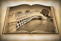 The most famous bridge in Dublin called Half penny bridge - Vintage and Retro Photo Effects added - 3D render opened photo book -