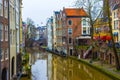 The most famous canals and embankments of Utrecht city at winter