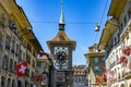 Most famous icon of the old town of Bern - the clock tower - BERN, SWITZERLAND - JULY 14, 2022