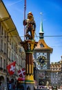 Most famous icon of the old town of Bern - the clock tower - BERN, SWITZERLAND - JULY 14, 2022