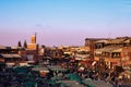 Spectacular sunset in the famous Jemaa El Fna square in Marrakech Morocco Royalty Free Stock Photo