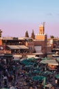 Spectacular sunset in the famous Jemaa El Fna square in Marrakech Morocco Royalty Free Stock Photo