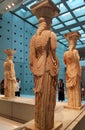 Athens, Greece - May 18 2017: Caryatides statue at the Acropolis museum. View of details from behind.