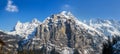 The most famous three Swiss Alps mountain peaks Eiger, Moench and Jungfrau