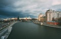 Most famous view of the Kremlin from the central bridge over Moscow river Royalty Free Stock Photo