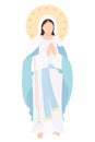 Most Holy Theotokos the Queen of Heaven. The Virgin Mary stands with her hands folded and prays meekly. Vector