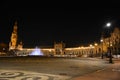 The beautiful Plaza de Espana illuminated at night in Seville Royalty Free Stock Photo