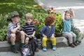 The most important visitors to the Moscow Zoo, small children tired, sit and relax. Moscow