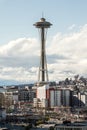 Famous Seattle Space Needle tower among residential buildings
