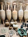 Amphorae were used in vast numbers for the transport and storage of various products, both liquid and dry, but mostly for wine. Royalty Free Stock Photo