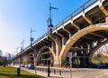 Most Poniatowskiego Bridge arch and overpass construction over Kruczkowskiego street and Powisle district of Warsaw in Poland Royalty Free Stock Photo