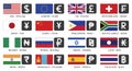 Most popular currency symbols with country Flag Royalty Free Stock Photo