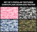 The most popular multicolored military camouflage textures. repeating patterns seamless. set vector illustration repeat print. Royalty Free Stock Photo