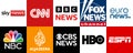 Most popular news networks logos: Sky news, CNN, BBC news, Fox news, Euro news, NBC, Aljazeera, CBS news, HBO, ESPN, vector