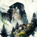 Lauterbrunnen in watercolor style by Generative AI