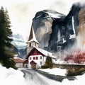 Lauterbrunnen in watercolor style by Generative AI