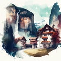 Lauterbrunnen in watercolor style by Generative AI