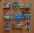 Fridge magnet souvenir in different shape and size from various different country countries and city cities around the world