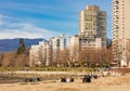 Vancouver`s English Bay park, in the spring season. The most popular Vancouver beach is English Bay Royalty Free Stock Photo