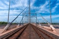 Wide shot of tram tracks in the center of bridge over Ada Royalty Free Stock Photo