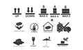 Most used Packaging symbols set on vector cardboard background