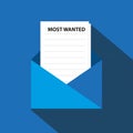 most wanted in envelope on blue