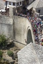 Person diving from the old bridge of Mostar,