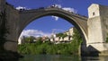 Mostar / Bosnia & Herzegovina - April 2019: People Mostar Bridge Stari Most. Old Mostar Bridge full of tourists