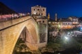 MOSTAR, BOSNIA AND HERZEGOVINA - JUNE 9, 2019: Evening view of Stari most (Old Bridge) in Mostar. Bosnia and Royalty Free Stock Photo