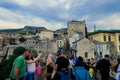 Old Town in city center of Mostar with the Colorful Traditional Souvenirs with Walking Tourists