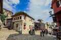 Old Town in city center of Mostar with the Colorful Traditional Souvenirs with Walking Tourists