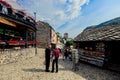 Old Town in city center of Mostar with the Colorful Traditional Souvenirs with Walking Tourists