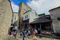 Old Town in city center of Mostar with the Colorful Traditional Souvenirs with Walking Tourists