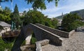 Mostar, skyline, bridge, Kriva Cuprija, Sloping Bridge, Neretva, river, mosque, minaret, Bosnia and Herzegovina, Europe Royalty Free Stock Photo