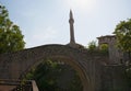 Mostar, skyline, bridge, Kriva Cuprija, Sloping Bridge, Neretva, river, mosque, minaret, Bosnia and Herzegovina, Europe