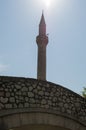 Mostar, skyline, bridge, Kriva Cuprija, Sloping Bridge, Neretva, river, mosque, minaret, Bosnia and Herzegovina, Europe