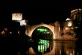 Mostar Bridge in Bosnia - Night scene Royalty Free Stock Photo