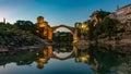 Mostar Sunset Old Bridge Royalty Free Stock Photo