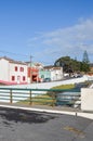 Mosteiros, Azores, Portugal - Jan 12, 2020: View of traditional Portuguese village in Azores Islands. Houses with