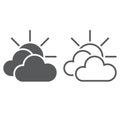 Mostly cloudy weather icon. solid and outline vector isolated on white.